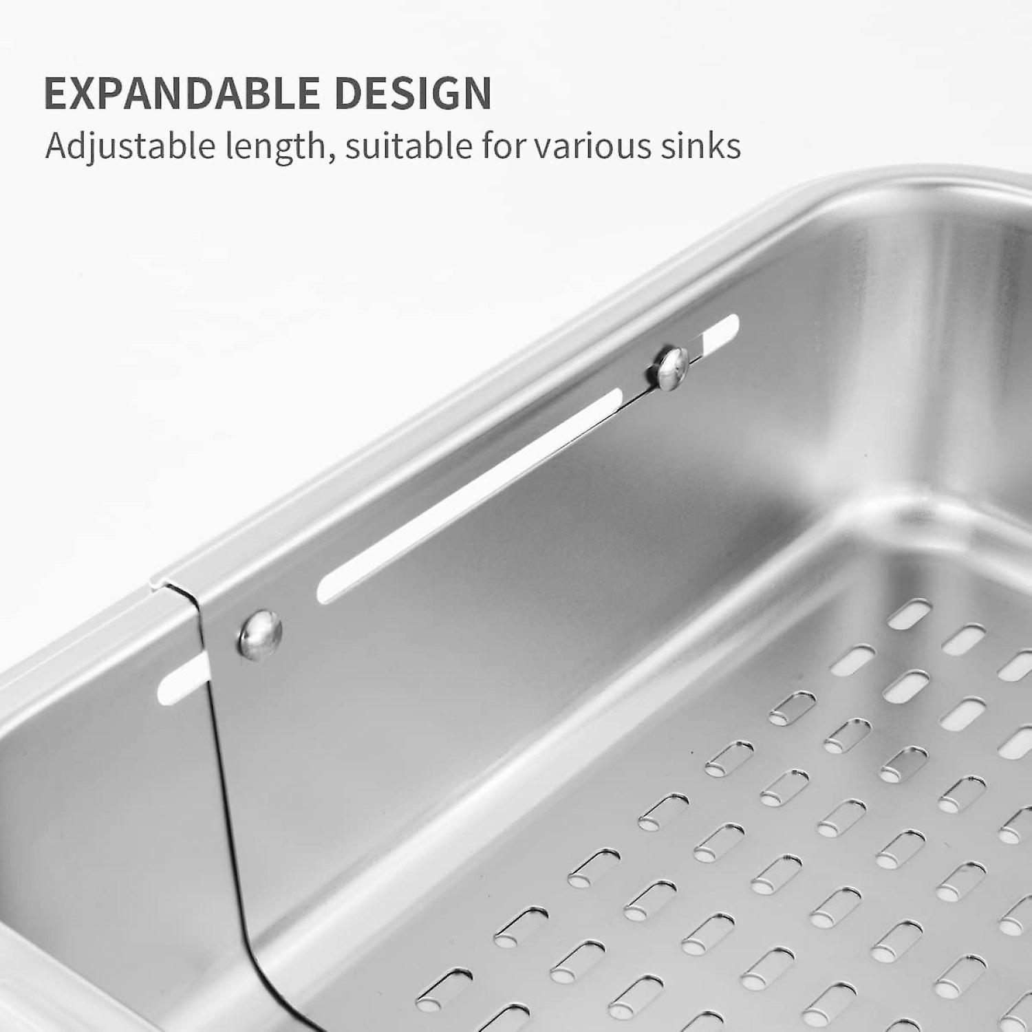 Dexusay Over The Sink Strainer Colander Extendable Stainless Steel - Pasta Drying Rack Strainers And Colanders Sink Strainer (8.3 W X 13.2-17.5 L X 3