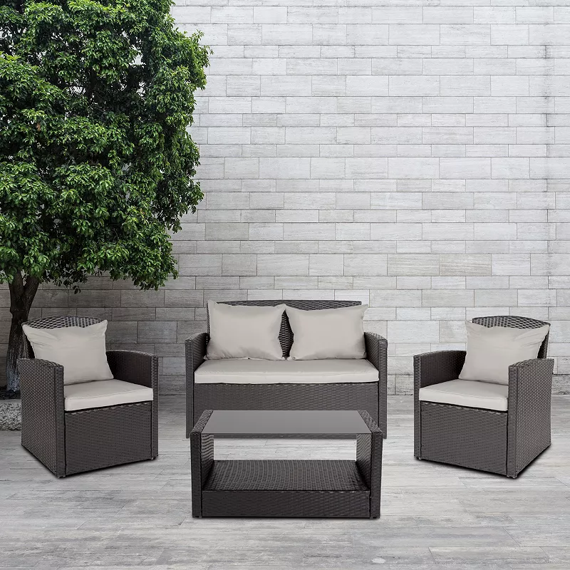 Flash Furniture Aransas Patio Loveseat， Chair and Coffee Table 5-piece Set