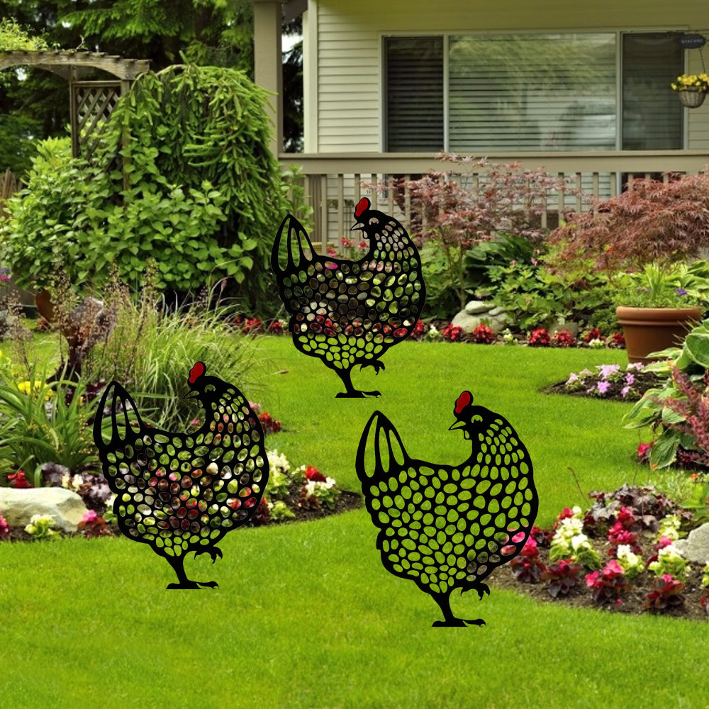 Fyeme Chicken Yard Art Garden Lawn Floor Decoration,chicken Yard Art Decor ,yard Chicken Silhouette,animal Silhouette Garden Metal Stakes, Hollow Rooster Statue Decor for Yard