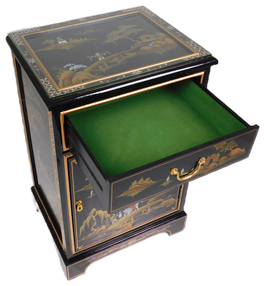 Black Lacquer Oriental End Table With Landscape Painting   Asian   Side Tables And End Tables   by Oriental Furnishings  Houzz