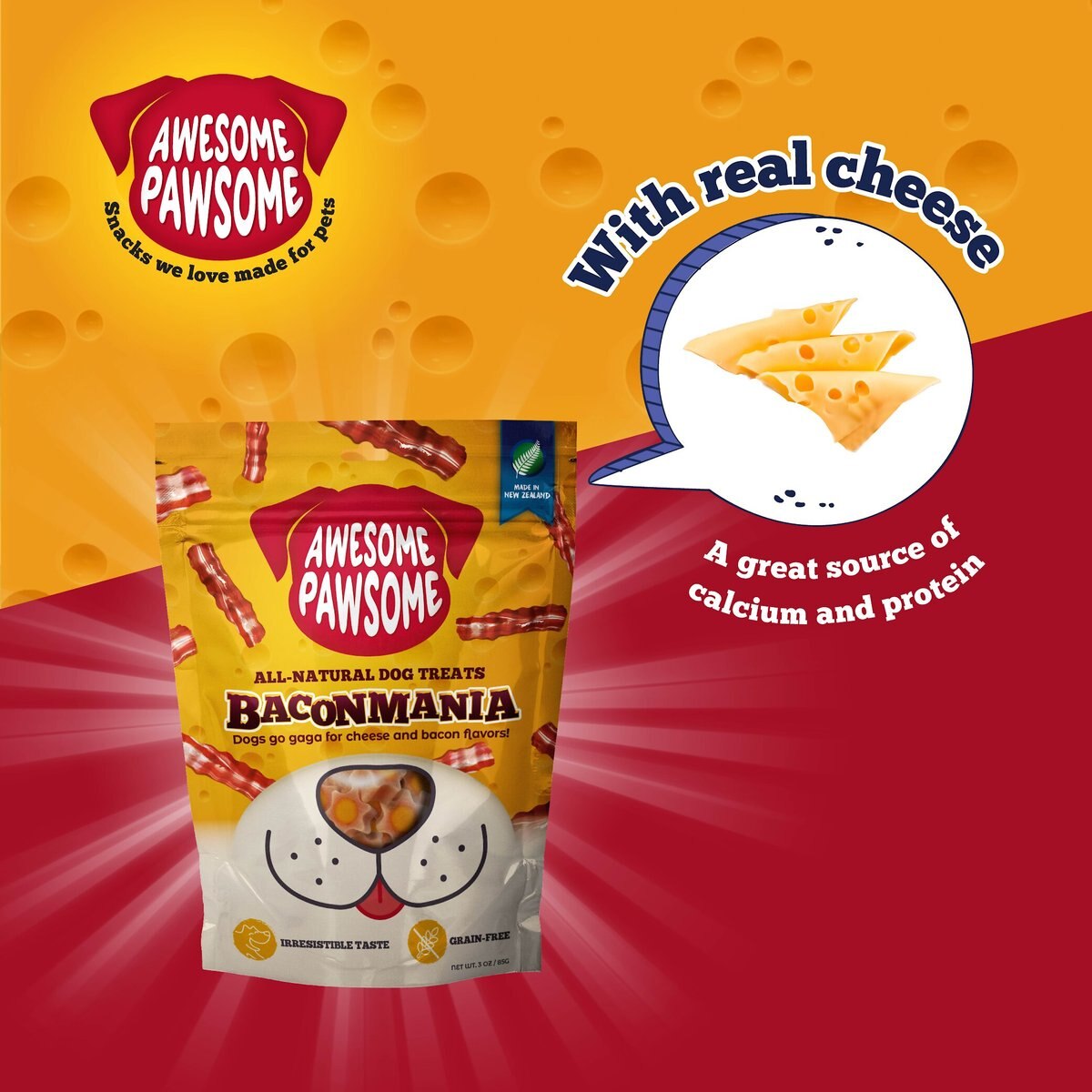 Awesome Pawsome Baconmania Dog Treats， 3-oz bag