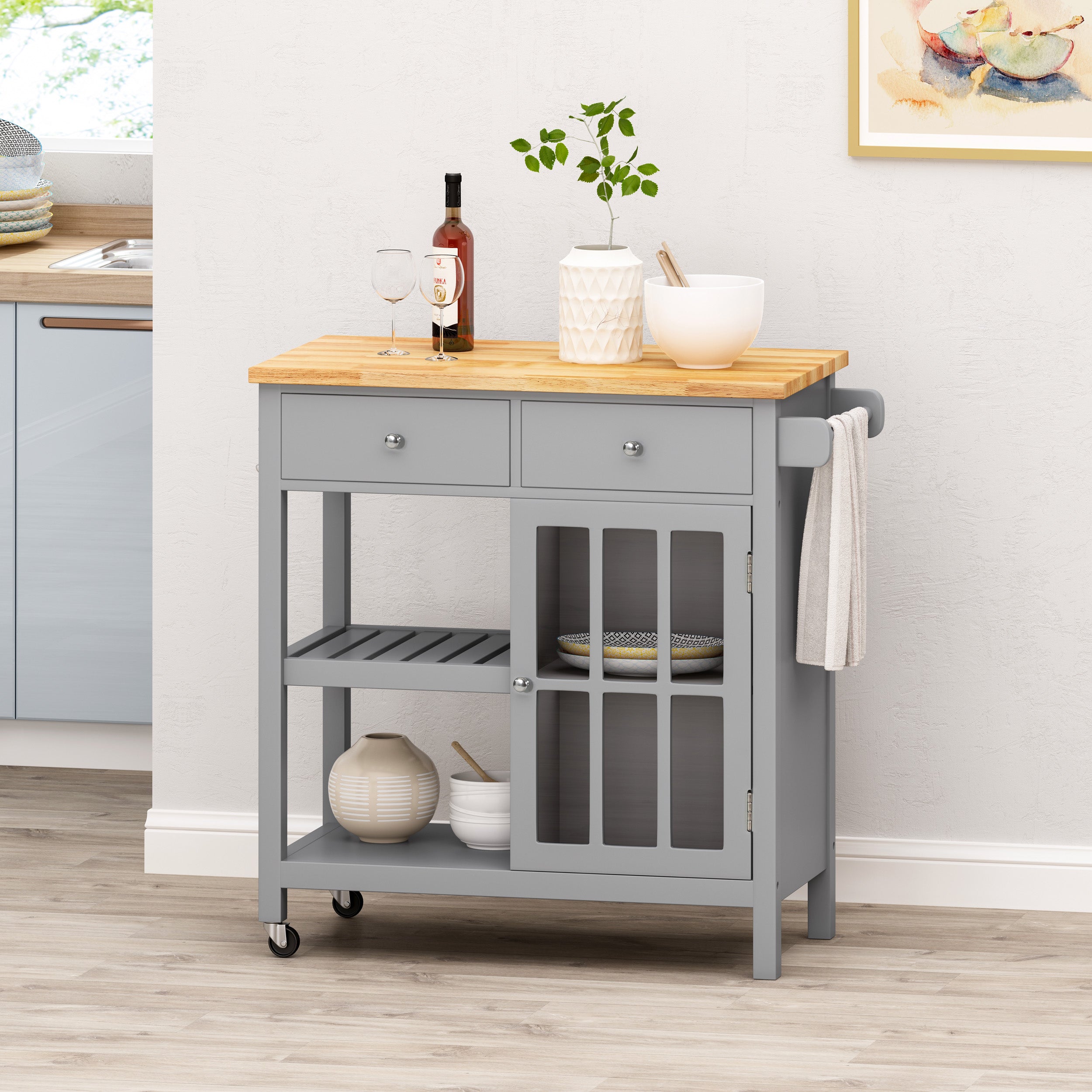 Aidah Contemporary Kitchen Cart with Wheels