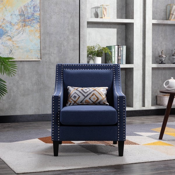 Linen Accent Armchair Living Room With Nailheads And Solid Wood Legs