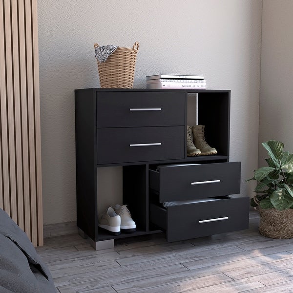 Contemporary 2-Shelf 4-Drawer Dresser for Bedroom， Superior Top， Modern Storage Dressers Organizer for Living Room Bedroom - - 37828128