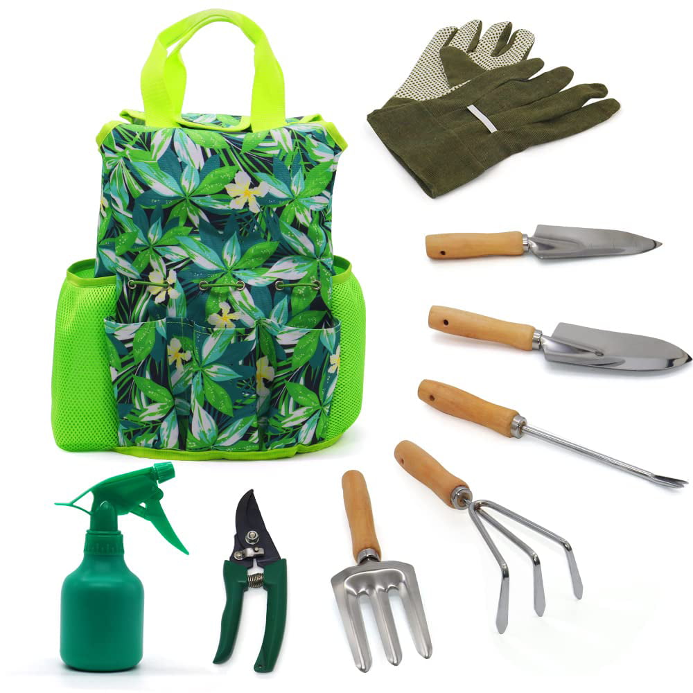 9-Piece Garden Tools Set with Gloves and Tote ,Gardening Kit by RAYWER