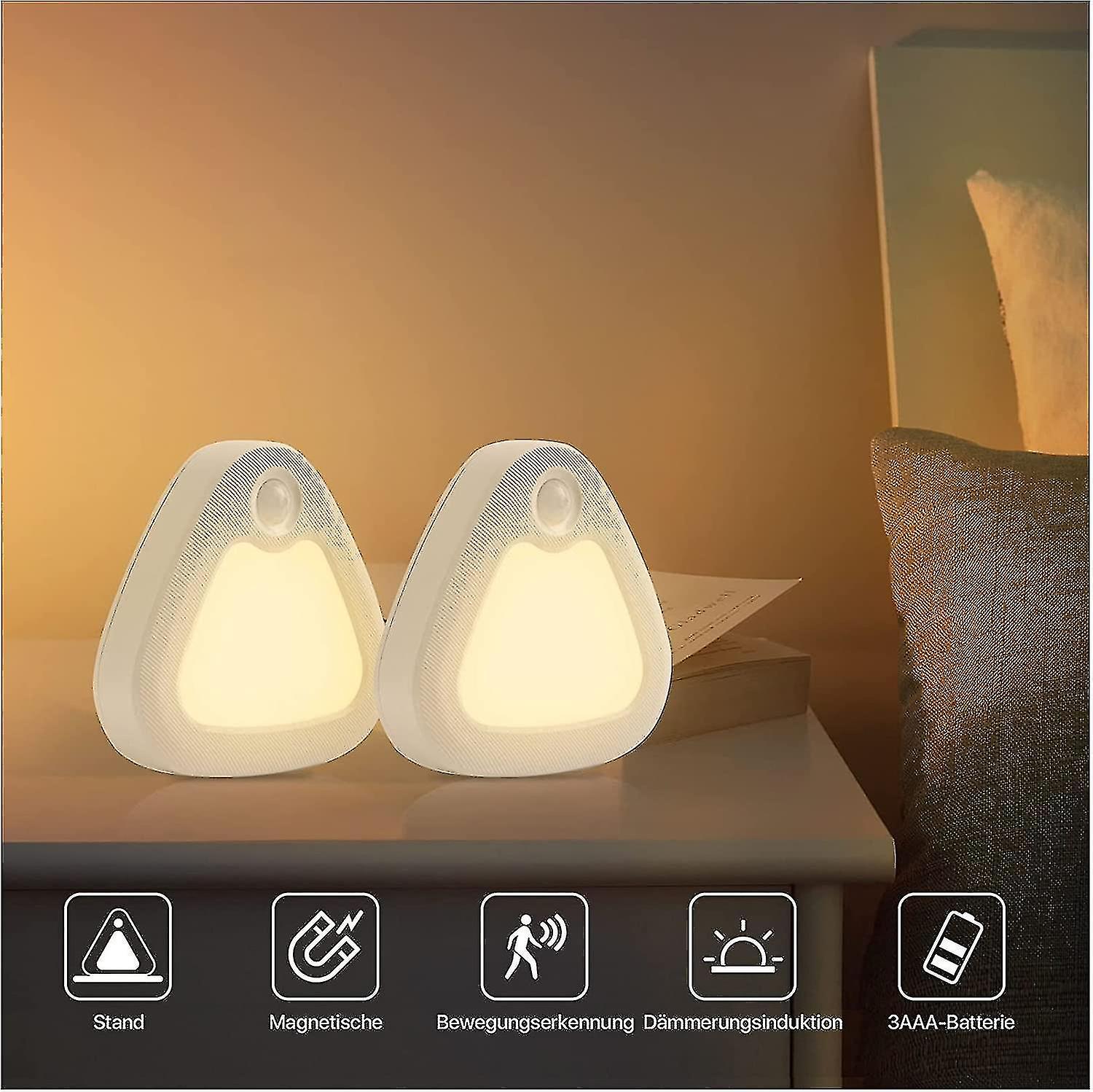 Battery Operated Led Night Light [2 Pack]， Automatic Night Light With Motion Sensor， Warm White Indoor Motion Sensor Lamp， Kids Night Light For Hallwa