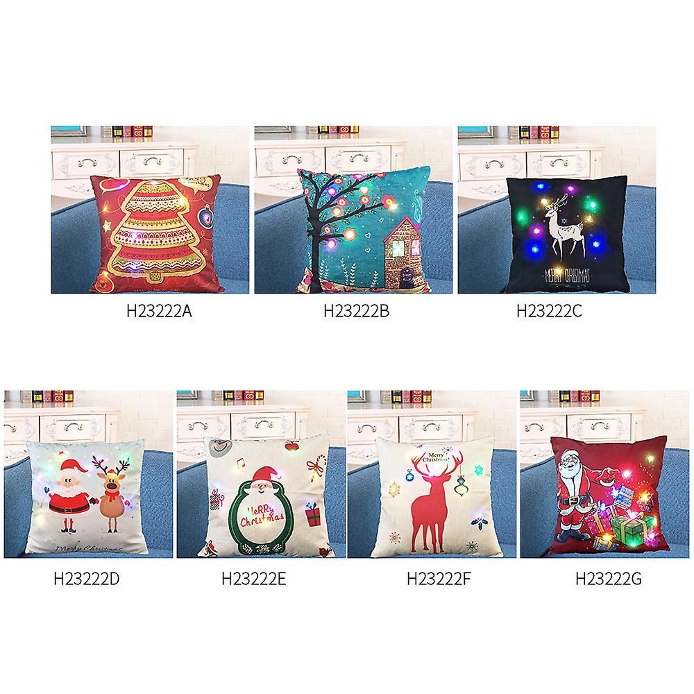 18 * 18 Inches / 45 * 45cm Linen Colorful Led Light Merry Christmas Cushion Cover Decorative Sofa Car Throw Pillow Case Pillowcase Christmas Window Be