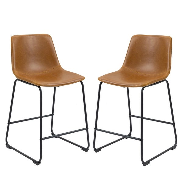 Set of 2 Counter Height Faux Leather Stools