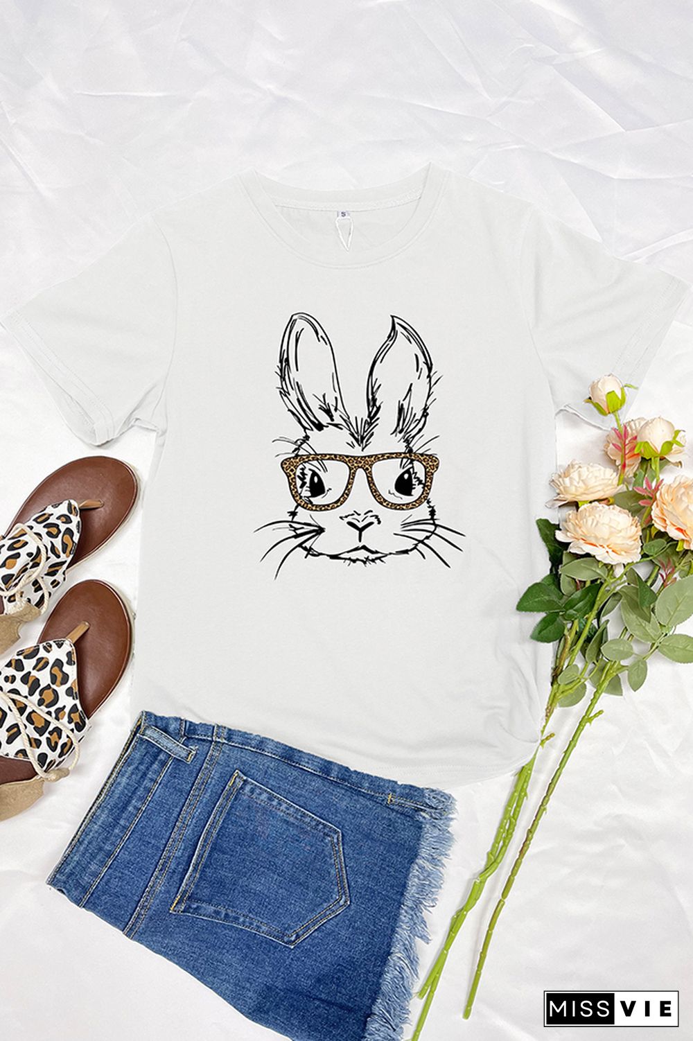 Easter Bunny With Glasses Short Sleeve Graphic Tee Wholesale