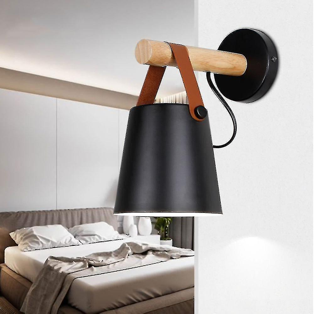 E27 Modern Wall Sconce Metal Style Wrought Iron Wood Belt Wall Sconce Creative Nordic Lighting Suspe