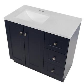 Glacier Bay Bannister 36.5 in. W x 18.75 in. D Bath Vanity in Deep Blue with Cultured Marble Top in Colorpoint White with White Sink BA36P2-DB