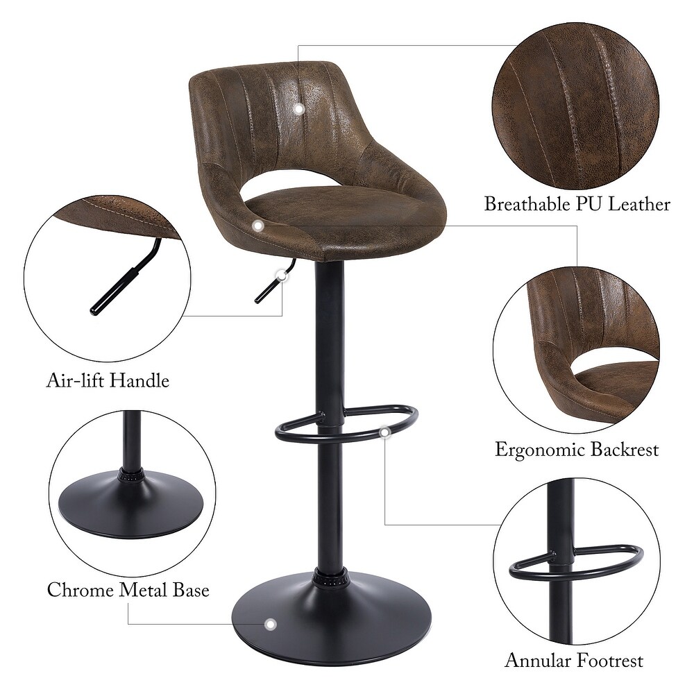 Art Leon Modern Adjustable 360 Swivel Barstool with Retro Faux Leather