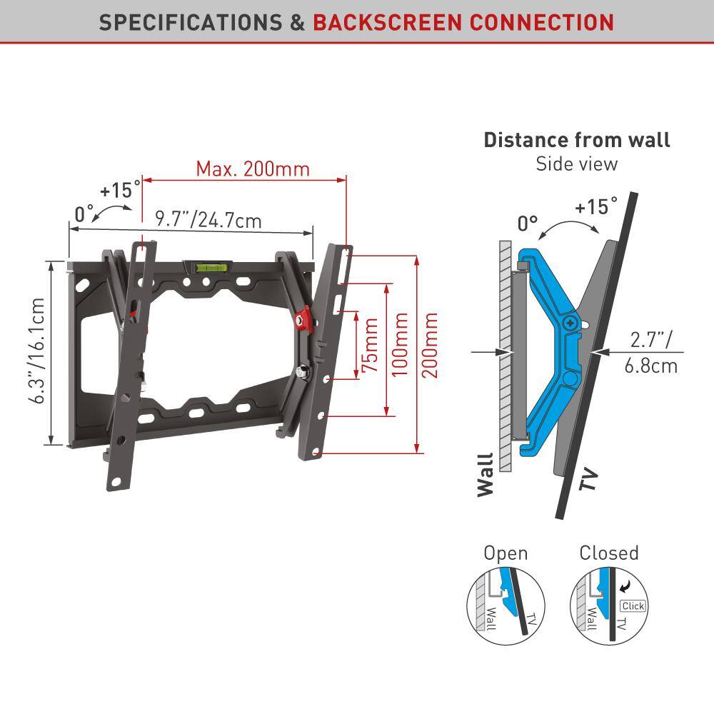 Barkan a Better Point of View Barkan 13 in to 39 in Tilt Flat  Curved TV Wall Mount up to 88 lbs E210+.B