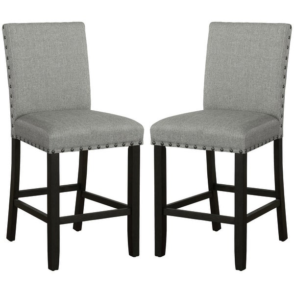 Classic Design Grey Upholsted Counterhight Dining Stool with Nailhead Trim (Set of 2)