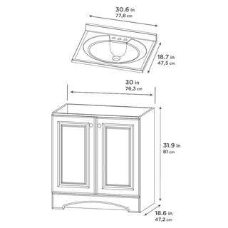 Glacier Bay 30.5 in. W x 19 in. D x 35 in. H Freestanding Bath Vanity in White with White Cultured Marble Top GB30P2-WH