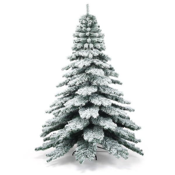 Gymax 7.5ft Artificial Christmas Tree Snow Flocked Hinged Pine Tree w/