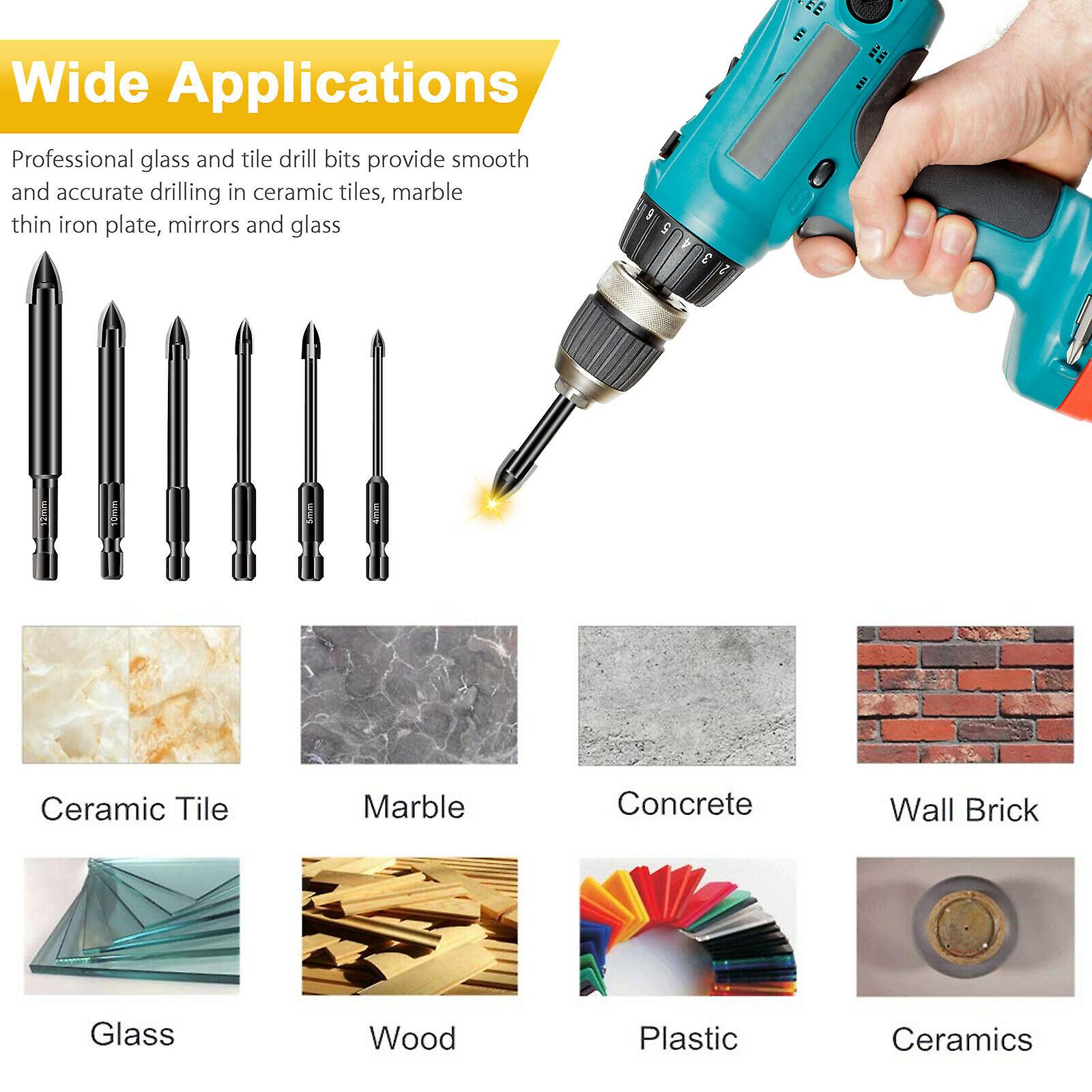 4/5/6/8/10/12mm Multifunctional Triangle Drill Bit Hexagon Shank Carbide Steel Drill For Glass Ceramic Brick Tile Wood Hole Open