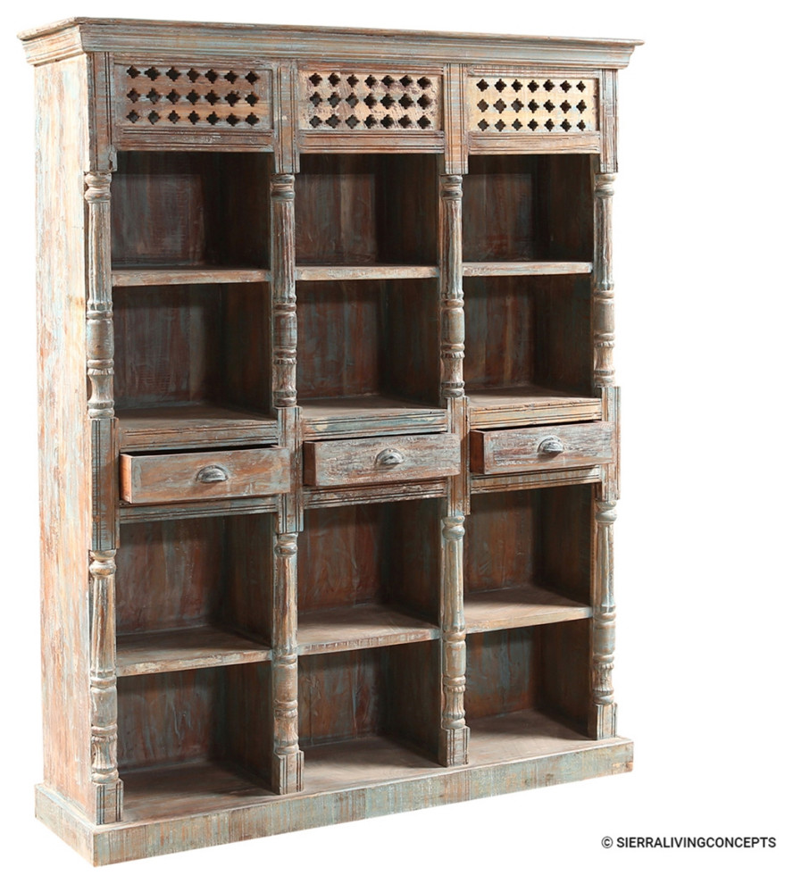 Antique Distressed Solid Wood 3 Drawer Bookcase   French Country   Bookcases   by Sierra Living Concepts Inc  Houzz