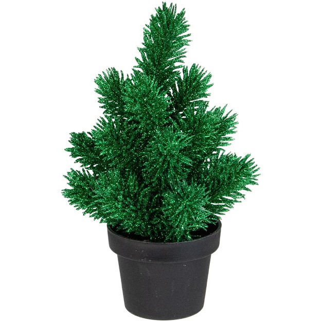 Northlight 8 5in Green Potted Glittered Artificial Pine Christmas Tree Unlit