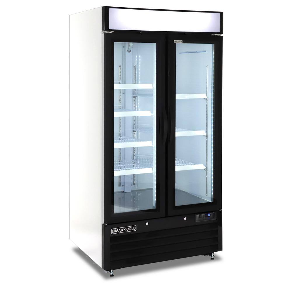 Maxx Cold 36 cu. ft. Narrow Width Glass Door Merchandiser Refrigerator Swing Style 2-Door with Storage Capacity in White MXM2-36RHC