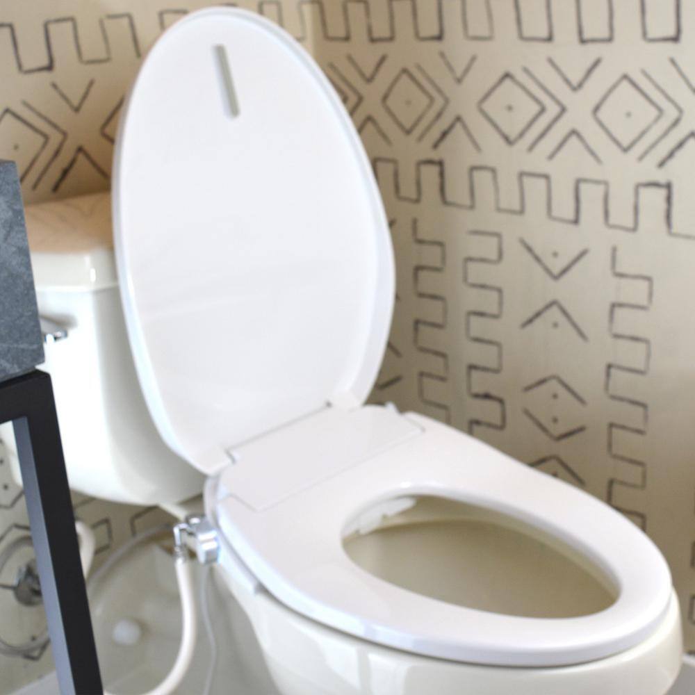 Aim to Wash! Electric Bidet Seat with Hot Water and Heated Seat for Elongated Toilet in White 01-2849