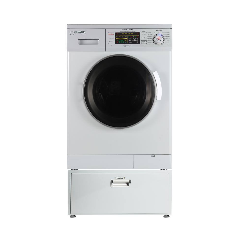 EQUATOR ADVANCED Appliances 1.57 cu. ft. 110V All-in-One Washer and Dryer Combo with Pedestal in White EZ4400 N -White (V 2.5) + PDL 4455 White