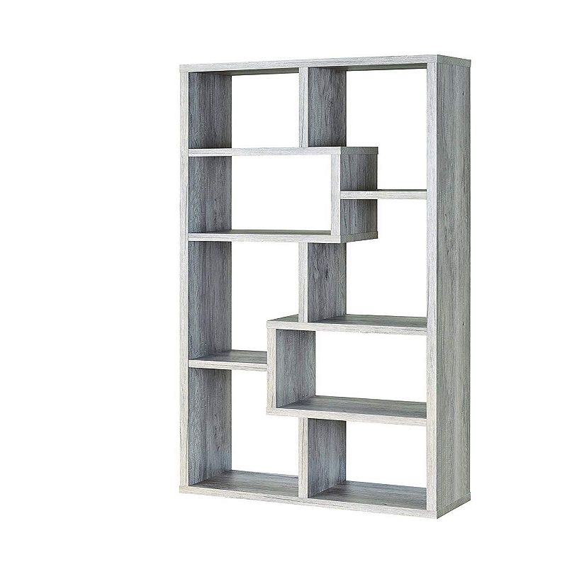 Modish Wooden Bookcase With Multiple Shelves， Gray