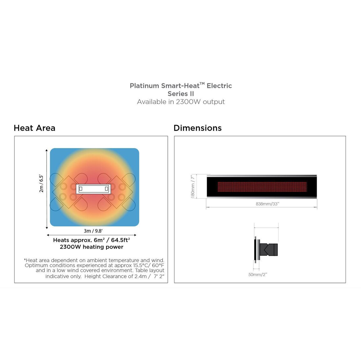 Bromic Heating Platinum Smart-Heat Series II 33-Inch 2300W 7，900 BTU 240V Electric Patio Heater