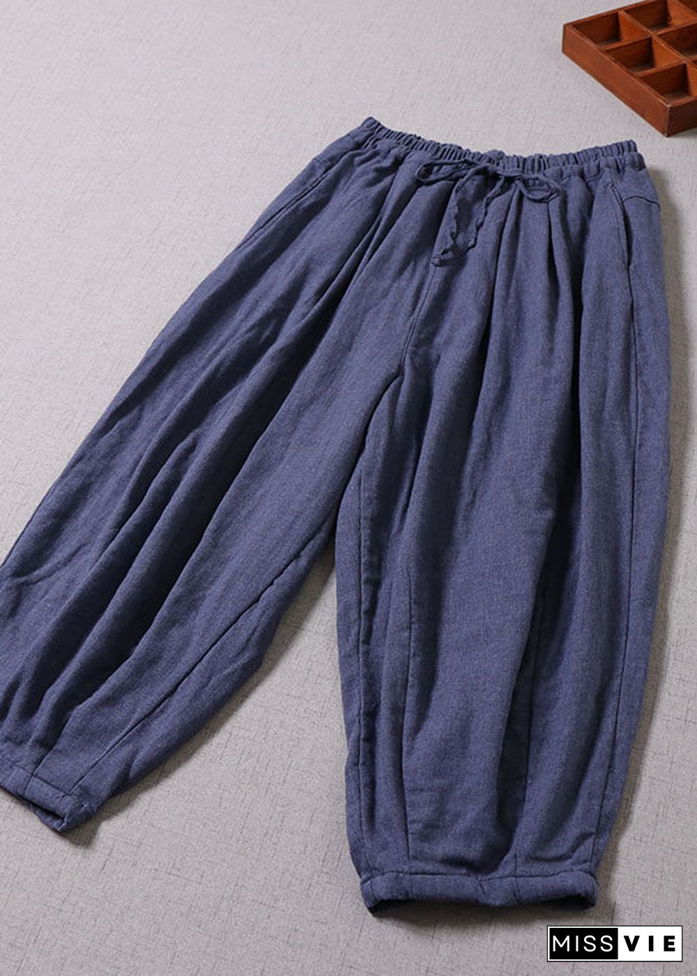 Bohemian Blue Cinched Pockets Cotton harem pants Spring