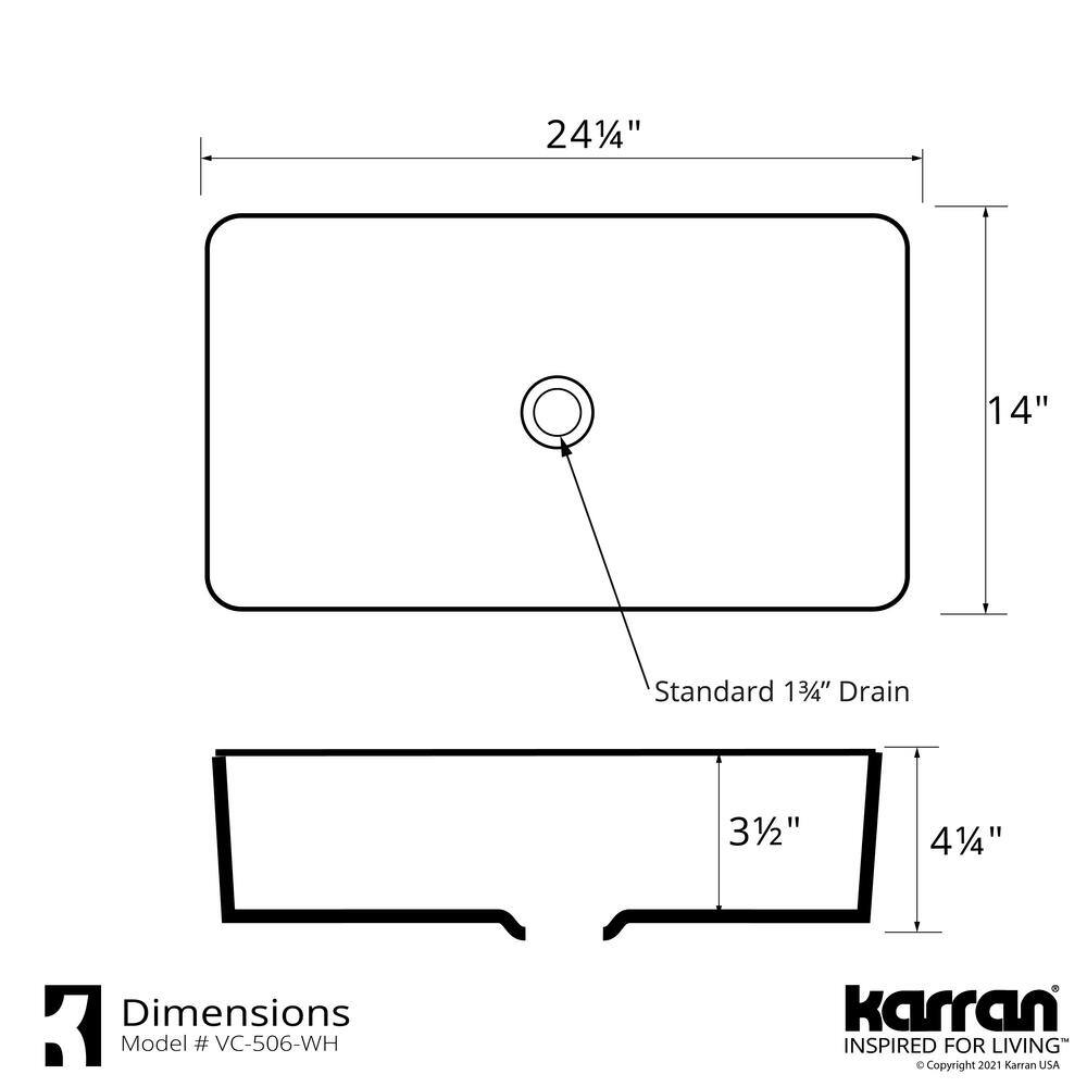 Karran Valera 24 in. Vitreous China Vessel Bathroom Sink in White VC-506-WH