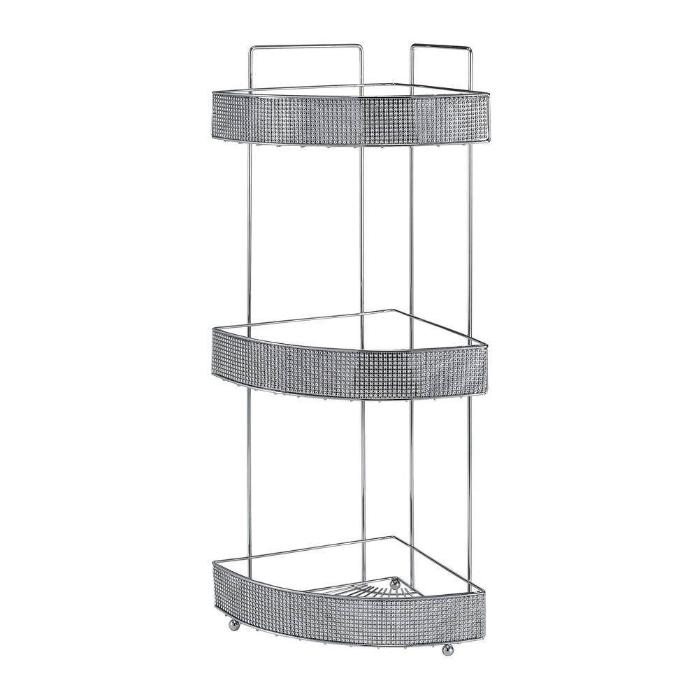 Bath Bliss 3 Tier Corner Bath Shelf in Pave Diamond Design 4976-CHR