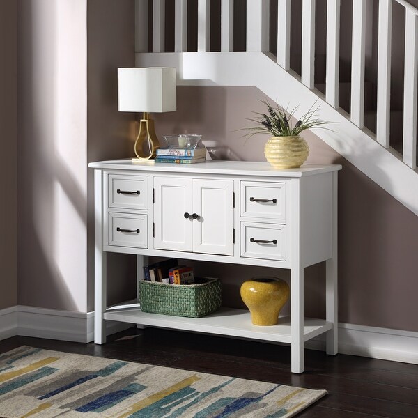 Console Table with 4 Drawers， 1 Cabinet and 1 Shelf