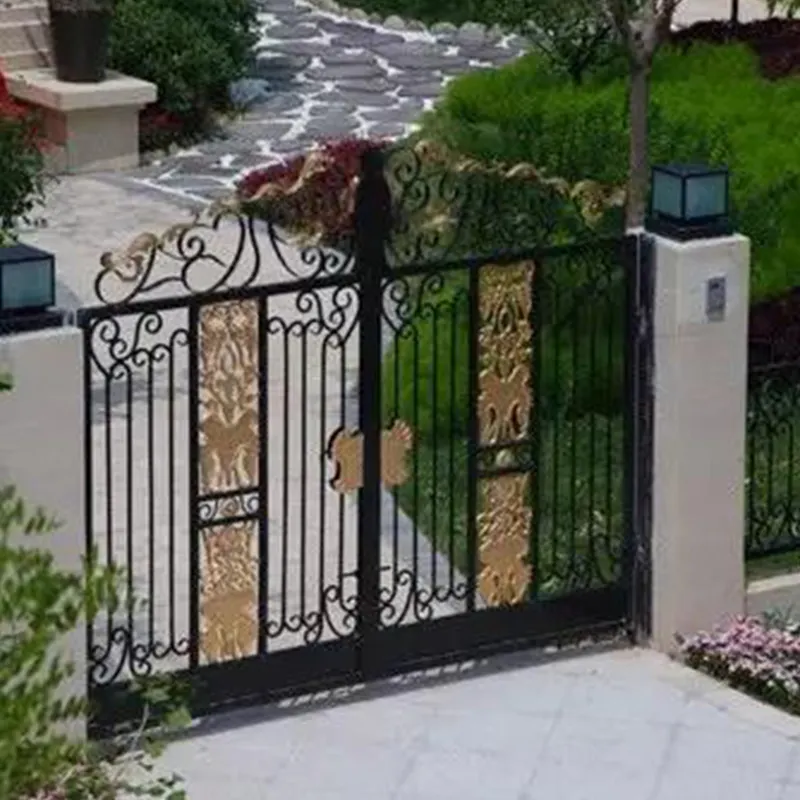 Outdoor large luxury double gate wrought iron gate design and garden fence design and manufacture