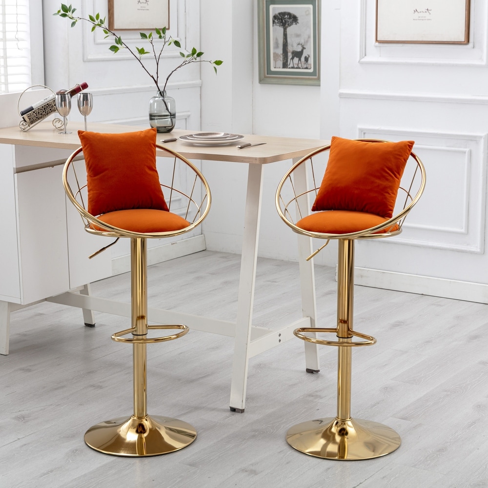 Velvet Bar Height Stools Set of 2  360 Degree Rotation Adjustable Counter Chair for Home Bar Kitchen Island Dinning Room