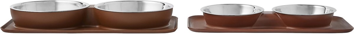 Frisco Silicone Stainless Steel Double Diner Dog and Cat Bowl， Brown