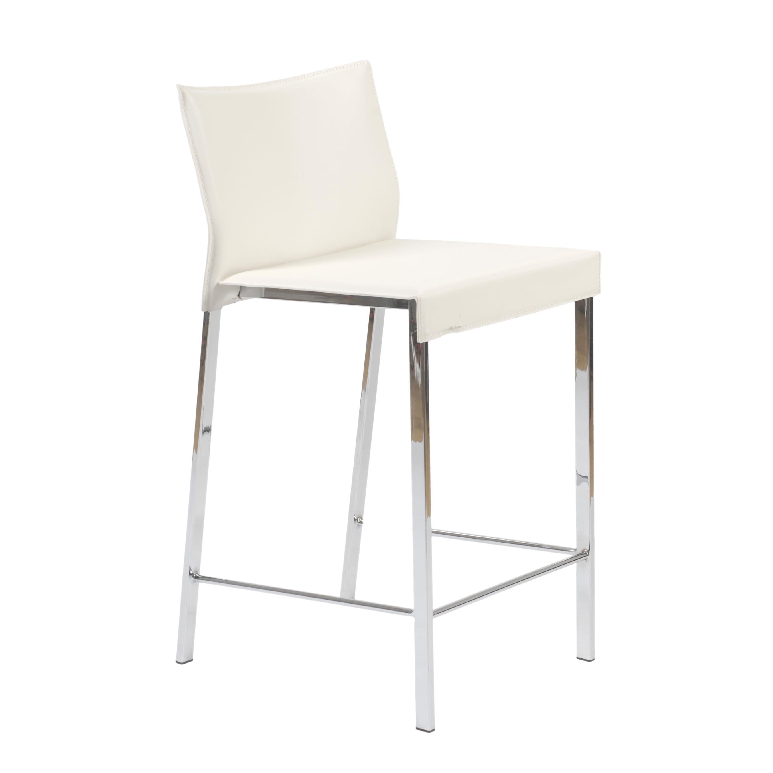 Set of Two Riley-B Bar + Counter Stools in White Leather