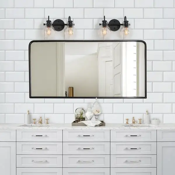 Olia Mid-Century Modern Black Linear Bathroom Vanity Lights Dimmable Clear Glass Wall Sconces