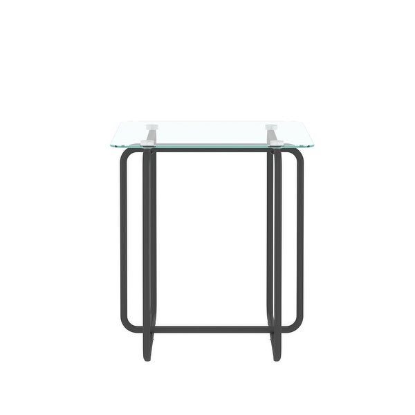 Modern Style Square Side Table with Glass Tabletop and Metal Legs