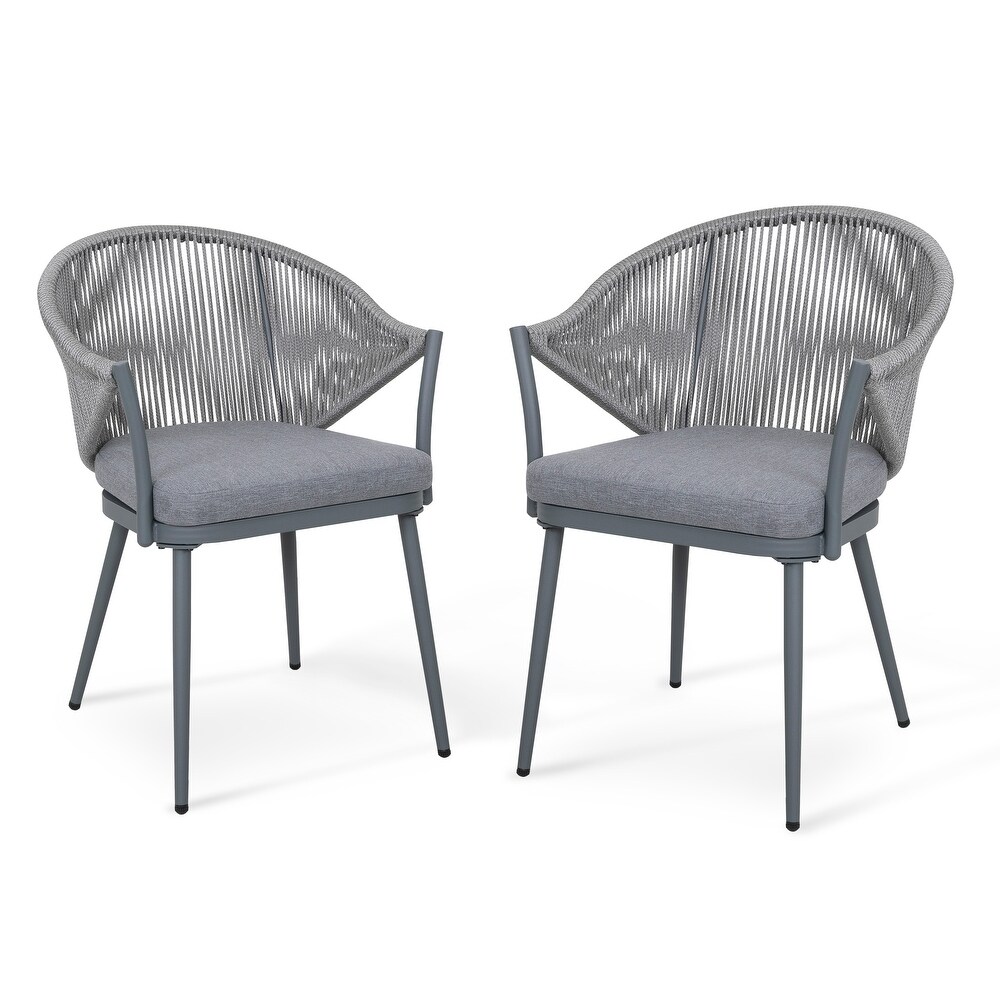 Aluminum Woven Rope Dining Chairs with Cushions (Set of 2)