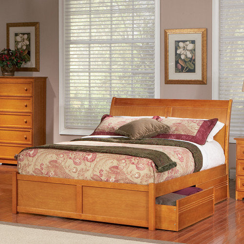 Atlantic Furniture AP9232114 Bordeaux Flat Panel Footboard with Bed Storage Drawers - Antique Walnut& Full Size