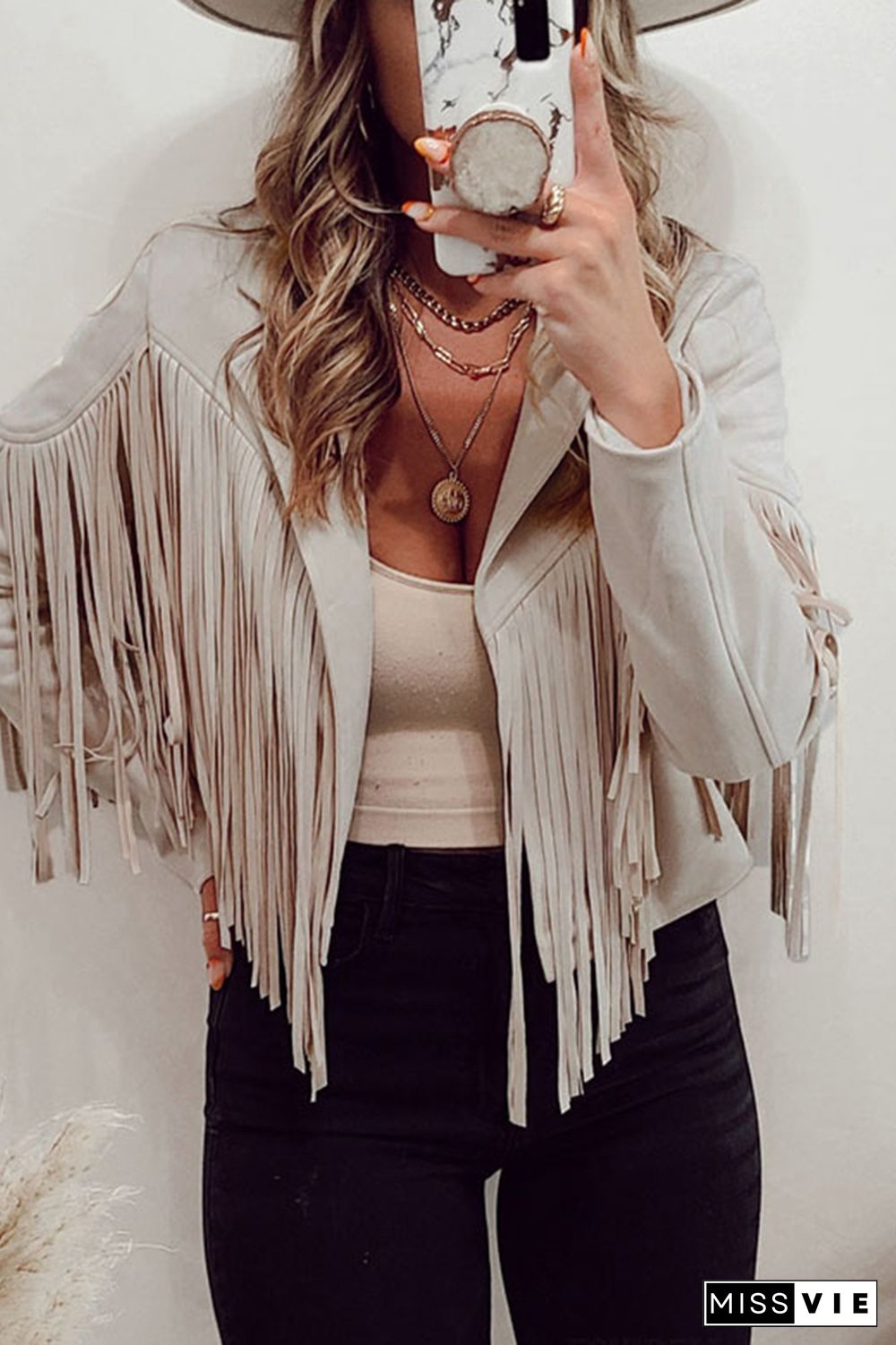 Long Sleeve Faux Suede Tassel Jacket Wholesale