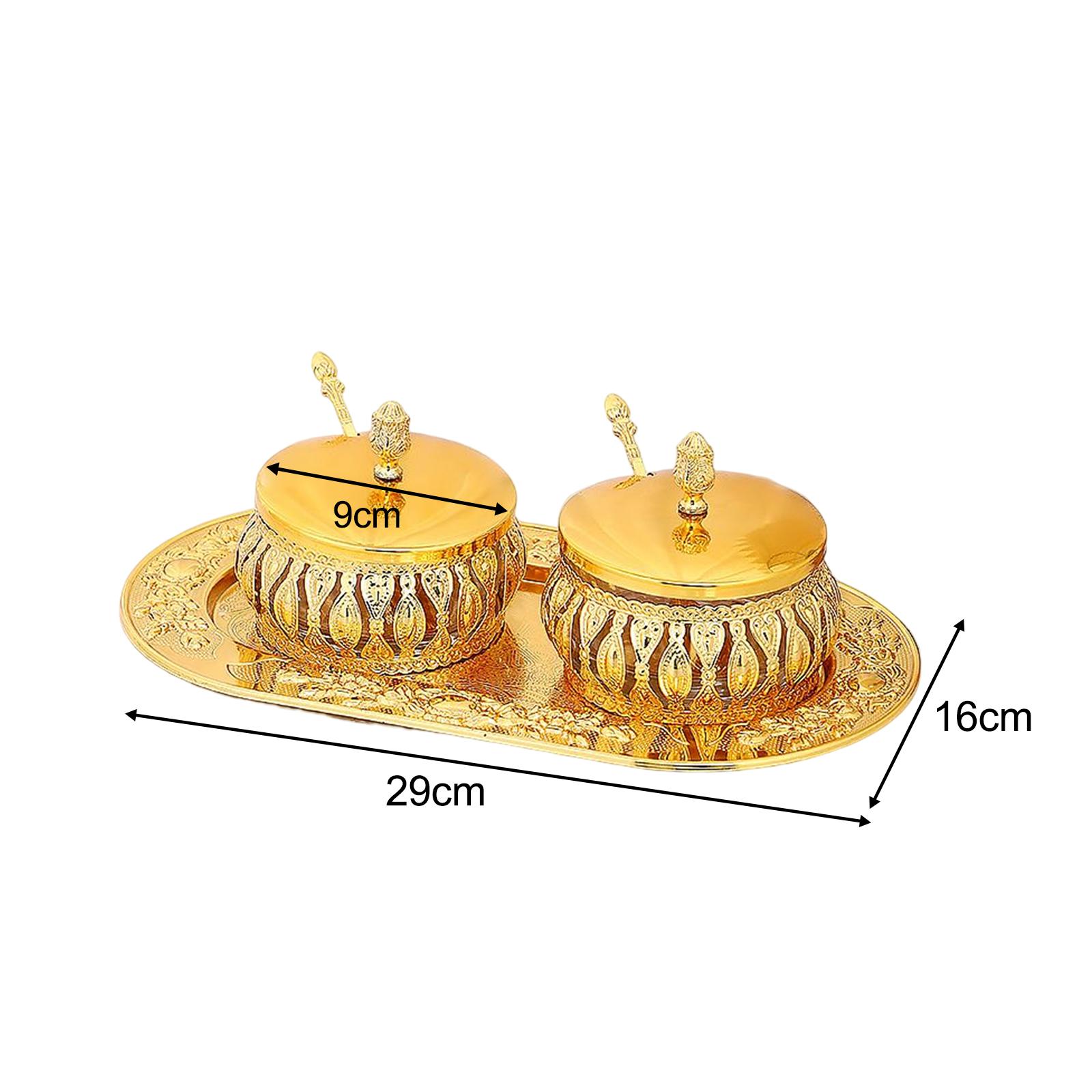 Multi Purpose Retro Iron Sugar Bowl with Lid Spoon and Tray Carving Details Sturdy Round edge Decor Exquisite Design Durable Convenient