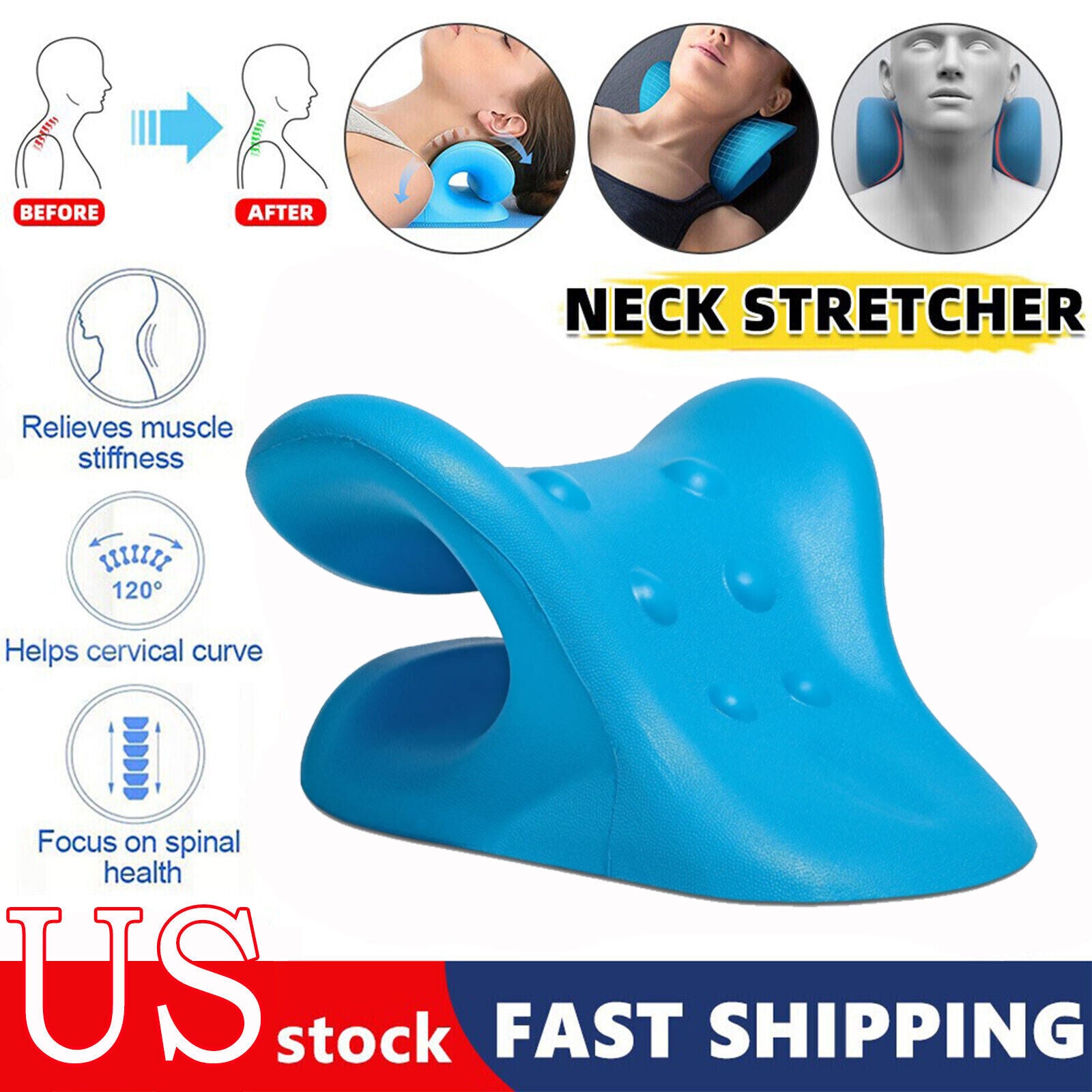 Neck Stretcher for Pain Relief, Chiropractic Pillows, Cervical Traction Device for TMJ Pain Relief and Cervical Spine Alignment