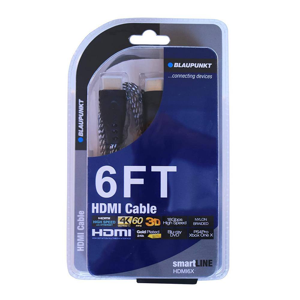 BLAUPUNKT 4K 6 ft. HDMI Cable High Speed Braided for TV Gaming Consoles PC Laptop Projectors and More HDMI6X