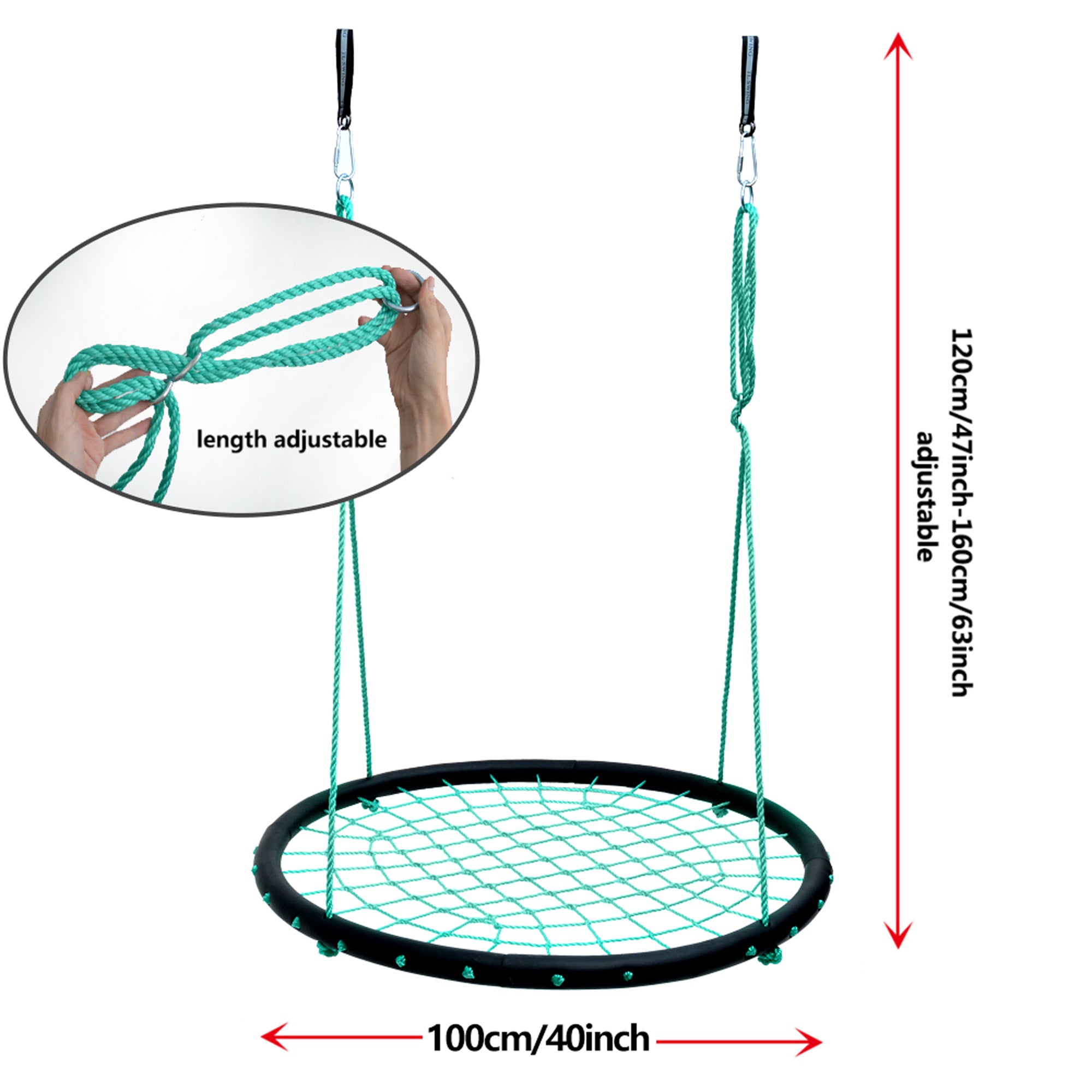 IMAGE Web Swing Playground Platform Net Swing Nylon Rope Detachable 1M/40inch Diameter with Hooks for Children