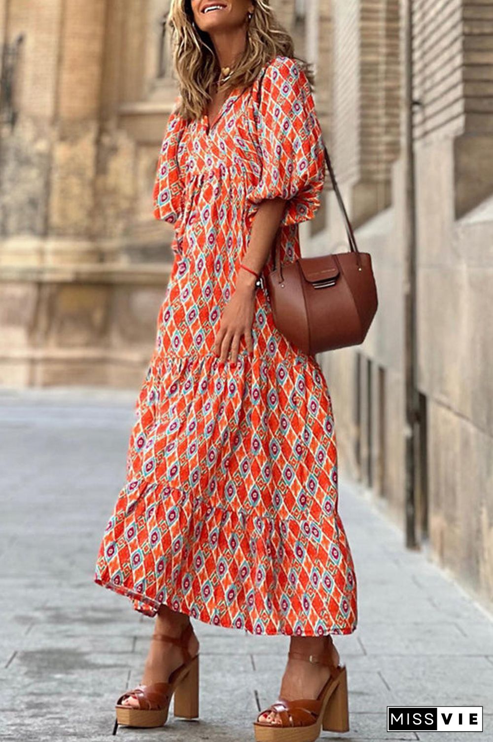 Fabulous Time Puff Sleeve Tiered Midi Dress