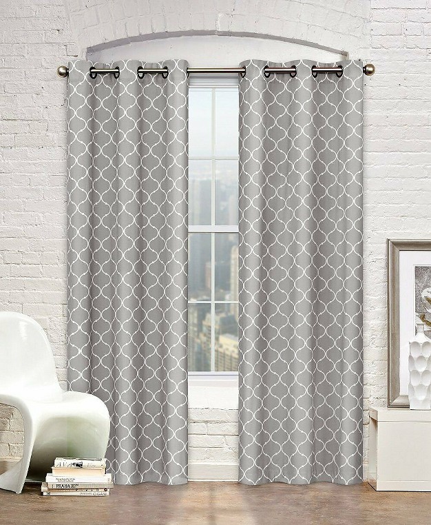 Kate Aurora Gray amp White Lattice Clover Ultra Luxurious Window Curtains 38 In W X 84 In L Gray amp White