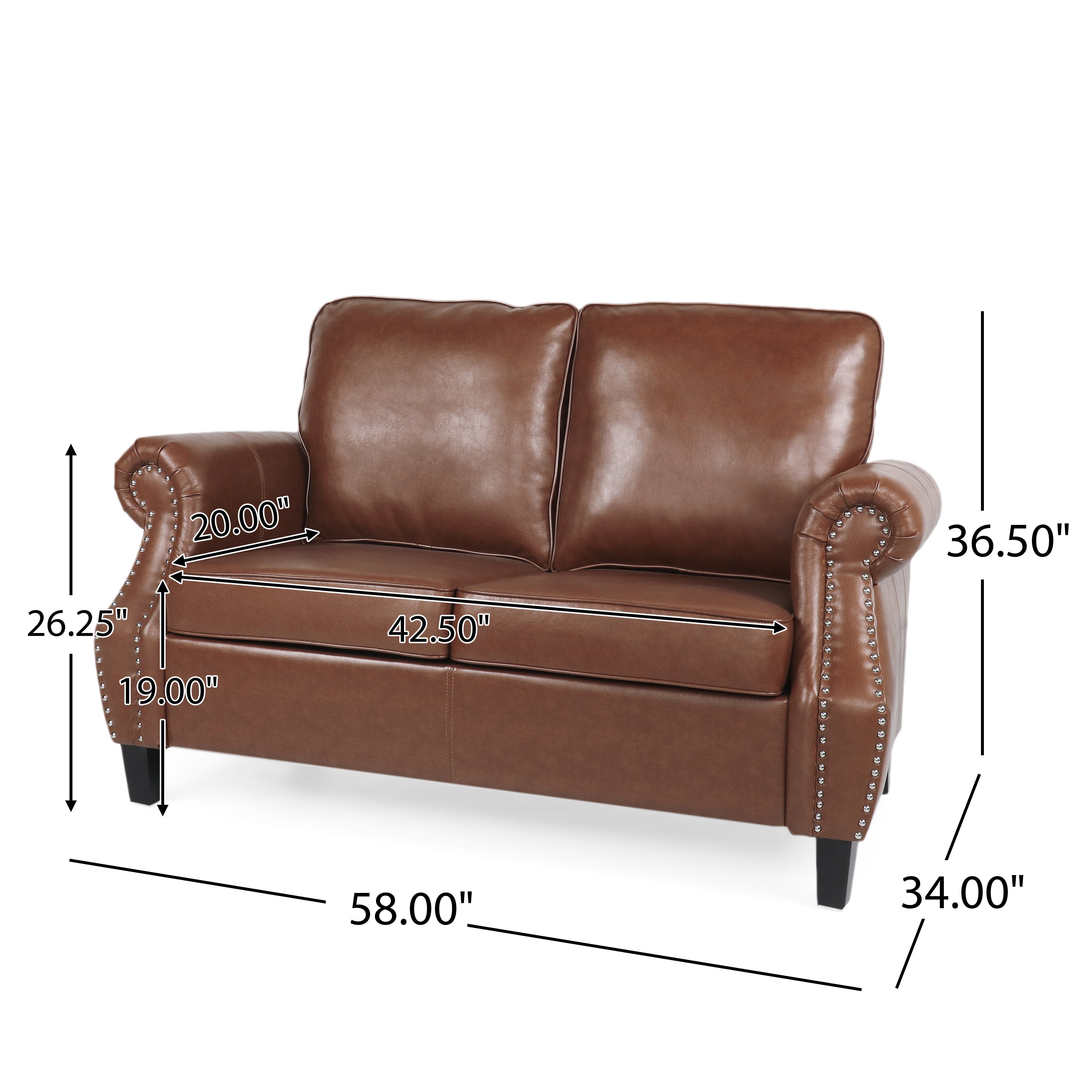 Pochelon Contemporary Faux Leather Loveseat with Nailhead Trim