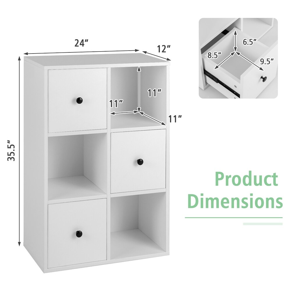 6 Cube Bookcase Storage Organizer with 3 Open Cubes 3 Drawers