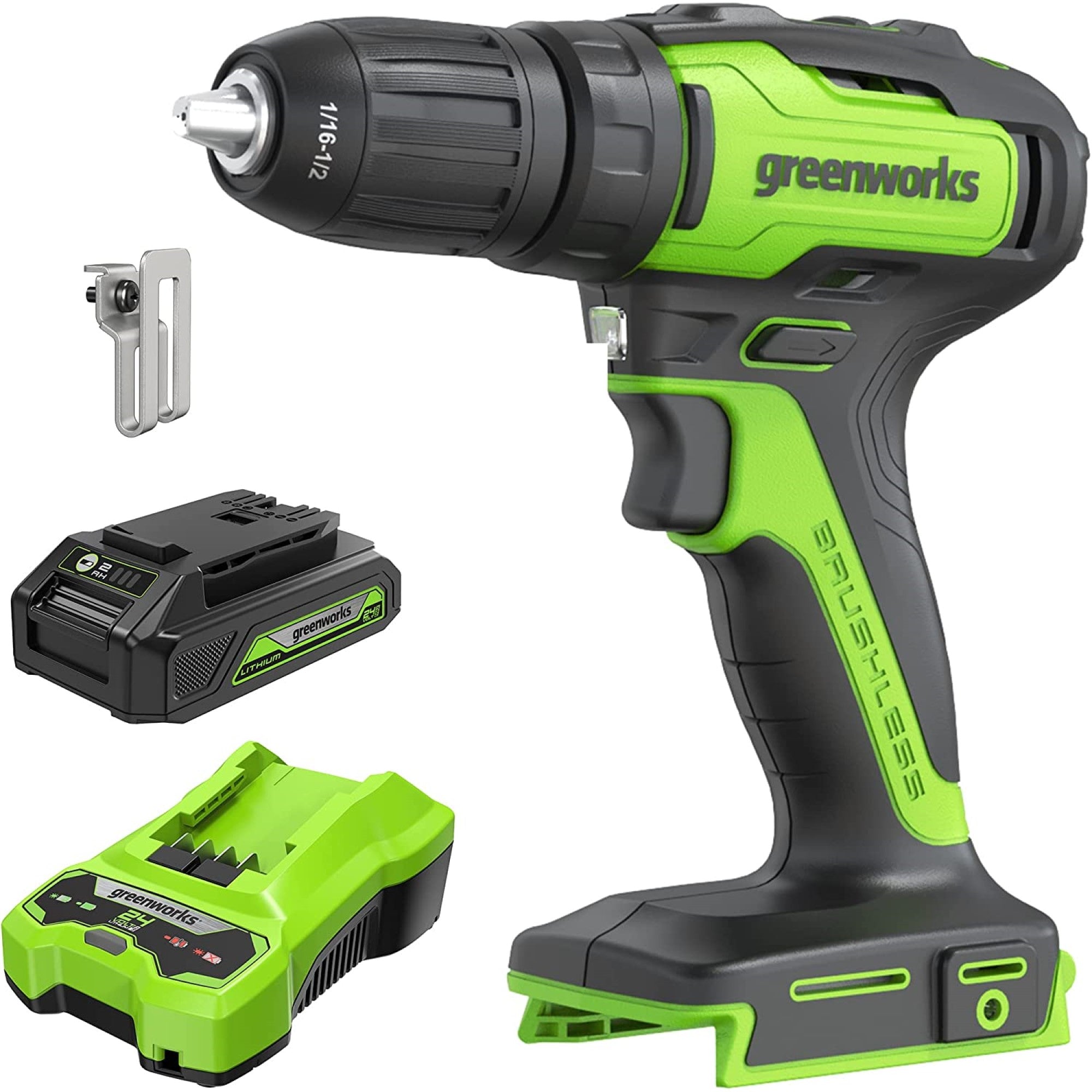 24V Cordless Battery Brushless Drill / Driver w/ (2) 2.0Ah USB Batteri